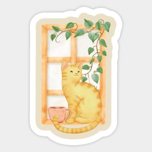 Cats and Coffee Watercolor Sticker